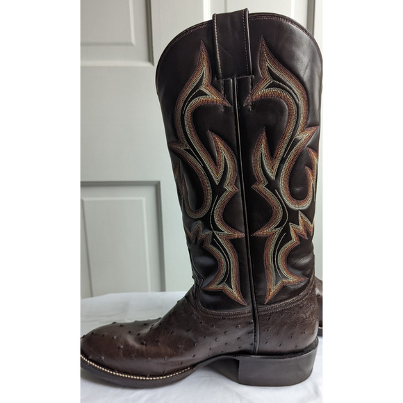 Men’s Full Quill Ostrich Cowboy Boots Brown Leather Western Handmade US 9.5 D